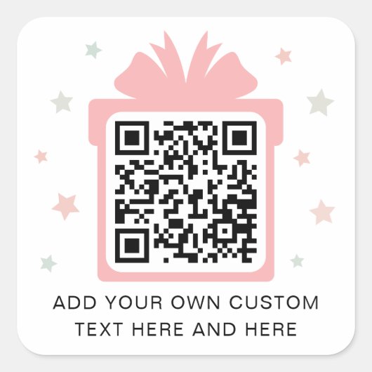 Cadeaudoos cadeau met sterretjes QR code roze wit Vierkante Sticker (Voorkant)