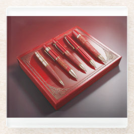 Cadeaudoos en vijf unieke balpennen glazen onderzetter