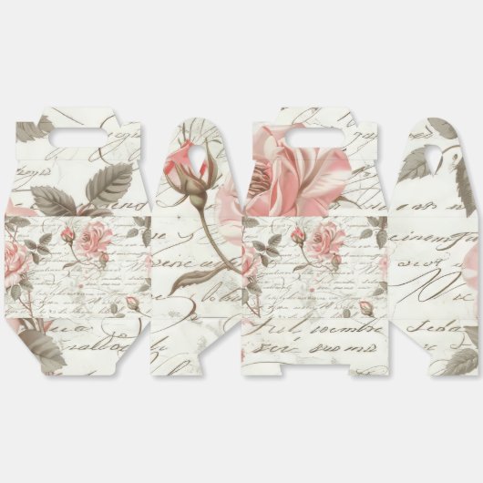 Cadeaudoos met handvat – Roze Rozen Design Bedankdoosjes (Ongevouwen)