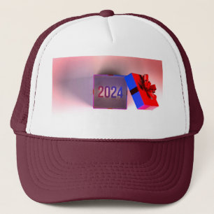 Cadeaudoos met lint Maroon Mesh 2024 jaar Gedrukt Trucker Pet