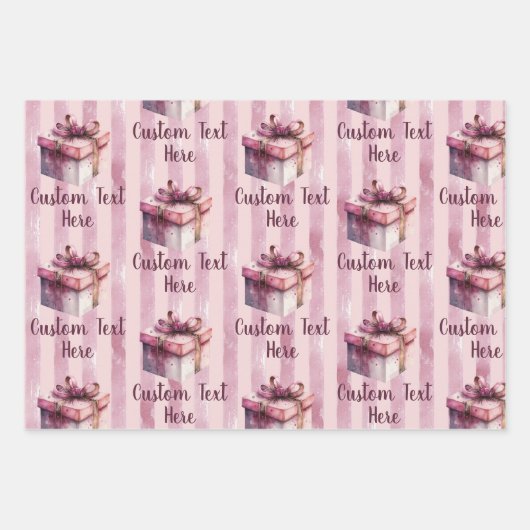 Cadeaudozen in roze & strepen inpakpapier vel (Voorkant 2)