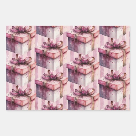 Cadeaudozen in roze & strepen inpakpapier vel (Voorkant)