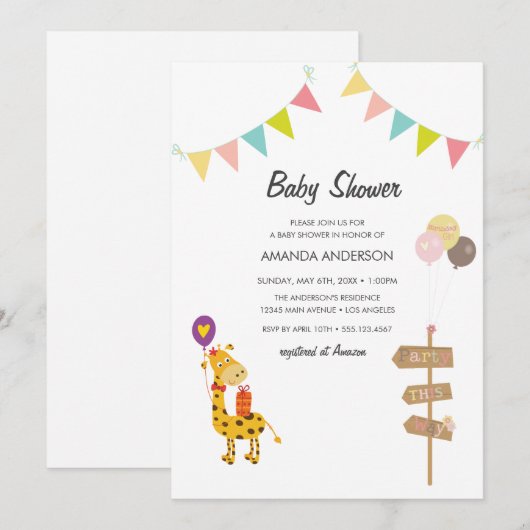 Cadeaufeestje Wilde Dieren Uitnodiging Baby Shower (Voorkant / Achterkant)