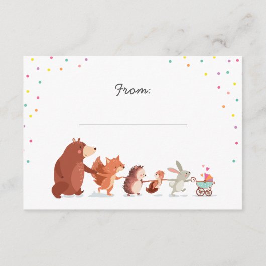 Cadeaugedicht Baby shower insert card Woodland ani Informatiekaartje (Voorkant)