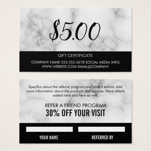 Cadeaukaart Marmer Visitekaartje (Voorkant /achterkant)