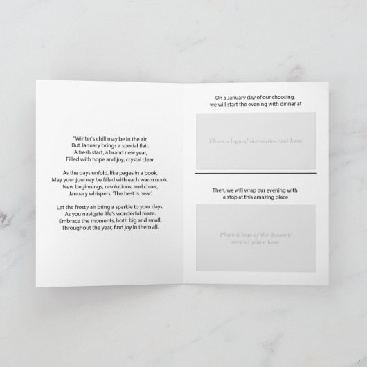  cadeaukaart voor een januari date nacht bedankkaart (Binnen)