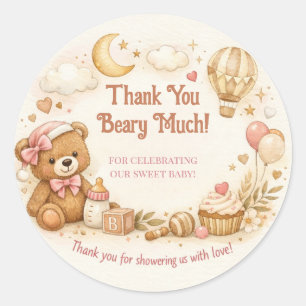 Cadeaukaartje bedankje Baby Shower   Schattig Beer Ronde Sticker