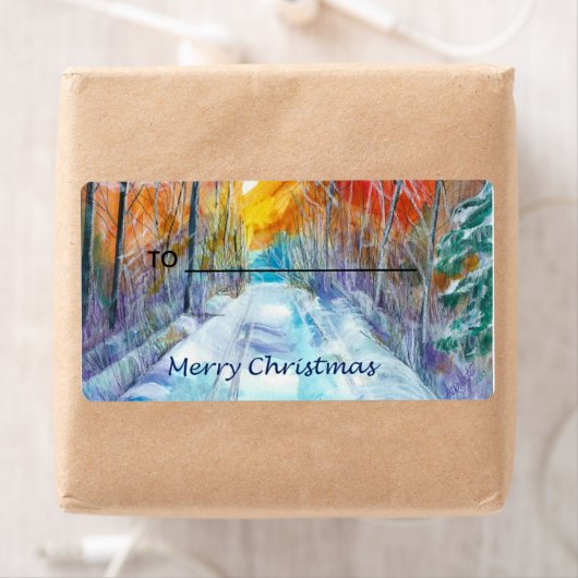 Cadeaulabel Snowy Road Etiket (Insitu)