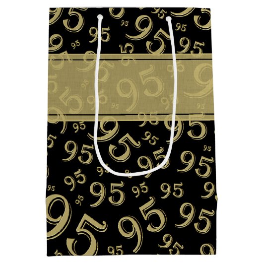 CadeauLabel Verjaardag 95 Nummer Patroon zwart/gou Medium Cadeauzakje (Achterkant)