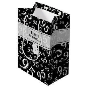 CadeauLabel Verjaardag 95 Nummer Patroon zwart/wit Medium Cadeauzakje