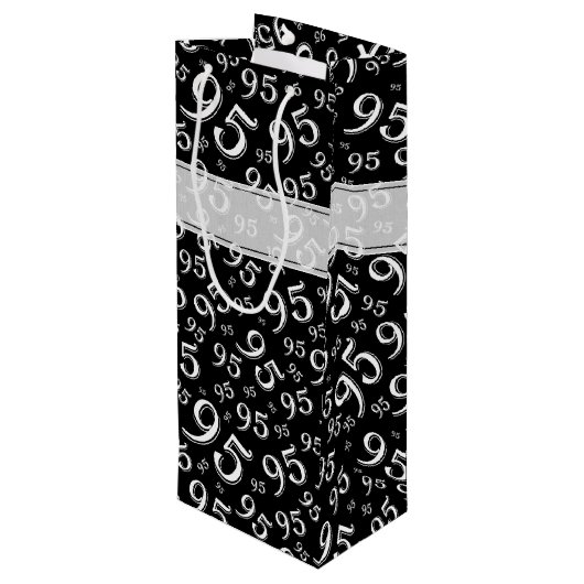 CadeauLabel Verjaardag 95 Nummer Patroon zwart/wit Wijn Cadeautas (Achterkant Gekanteld)