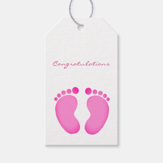CadeauLabels - Gefeliciteerd Roze voetafdrukken (Voorkant)
