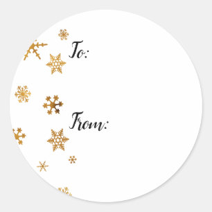 Cadeaulabels met Faux Gold Foil Ombre Snowflakes Ronde Sticker