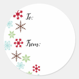 Cadeaulabels met sneeuwvlokken in Retrokleuren Ronde Sticker