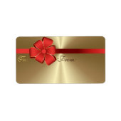 Cadeaulabels - Red Bow en lint op goud Etiket (Voorkant)
