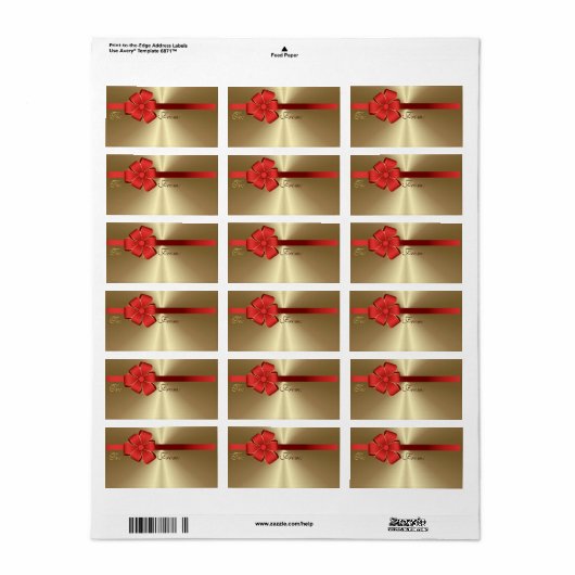 Cadeaulabels - Red Bow en lint op goud Etiket (Full Sheet)