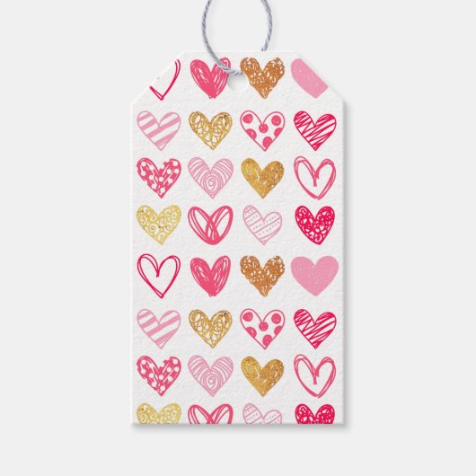 CadeauLabels - Roze en gouden harten (Voorkant)
