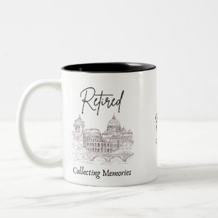 Cadeaumoer voor gepensioneerde reizigers tweekleurige koffiemok