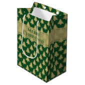 Cadeaunaam Label: Merry kerstGold Tree Pattern Medium Cadeauzakje (Voorkant Gekanteld)