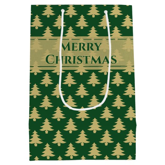 Cadeaunaam Label: Merry kerstGold Tree Pattern Medium Cadeauzakje (Achterkant)