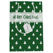 Cadeaunaam Label: Vrolijk kerstgroen boompatroon Medium Cadeauzakje (Voorkant)