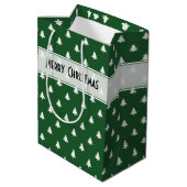 Cadeaunaam Label: Vrolijk kerstgroen boompatroon Medium Cadeauzakje (Achterkant Gekanteld)