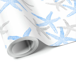 cadeauomslag Nautisch zeesterstrand blauw Cadeaupapier