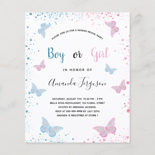 Cadeauonthulling baby shower vlinders budget flyer (Voorkant)