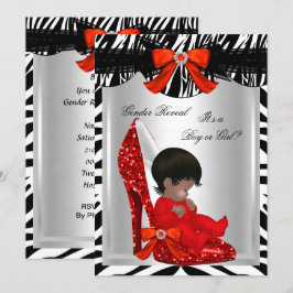 Cadeauonthulling Baby Shower Zebra Rode babyschoen Kaart