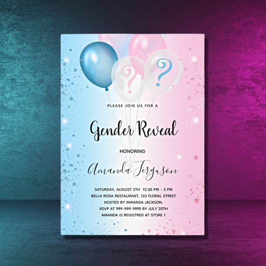 Cadeauonthulling feest roze blauw budget uitnodigi flyer