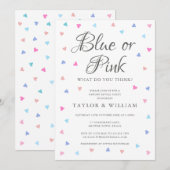 Cadeauonthullingsparty met blauwe of roze harten kaart (Voorkant / Achterkant)