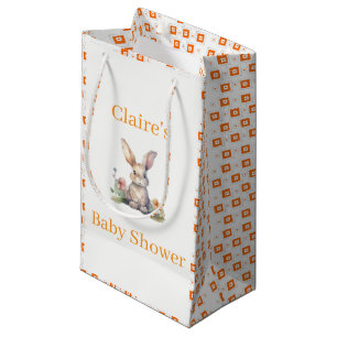 Cadeaupakket Cute Floral Konijn Oranje Vierkanten Klein Cadeauzakje