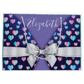 Cadeaupakket met strik en hartstippen groot cadeauzakje (Achterkant)