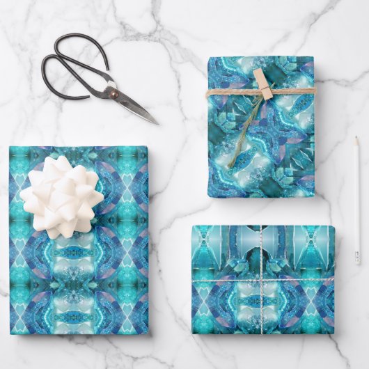 Cadeaupapier Aquamarijn kristallen (Voorkant)