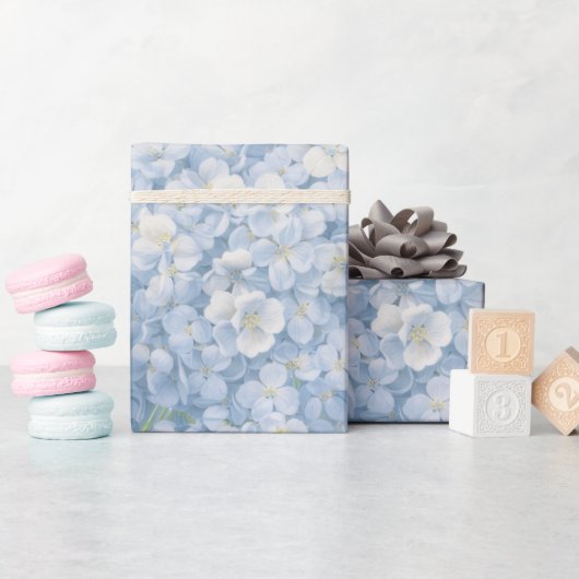 Cadeaupapier | Blauw Hydrangeabloemen Cadeaupapier (Baby Shower)