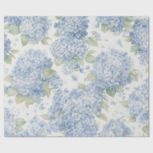 Cadeaupapier | Blauw Hydrangeabloemen Cadeaupapier (Vlak)