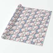 Cadeaupapier Blauw Verjaardag Honkbal (Uitgerold)