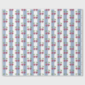 Cadeaupapier Blauw & Wit Streep Kersen (Vlak)
