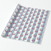 Cadeaupapier Blauw & Wit Streep Kersen (Uitgerold)
