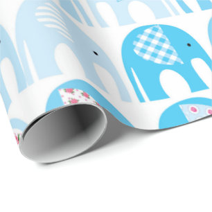Cadeaupapier - Blauwe Olifanten