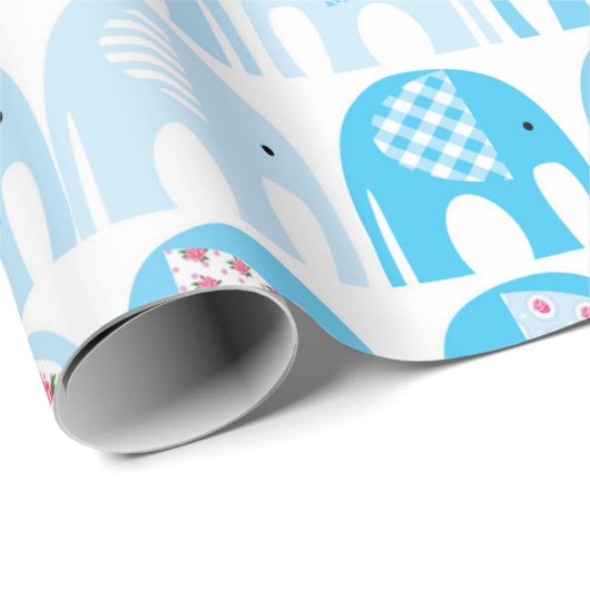 Cadeaupapier - Blauwe Olifanten (Rol Hoek)