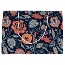 Cadeaupapier - Boho Mooi Bloemig Blauw Groot Cadeauzakje