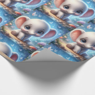 Cadeaupapier Cute Witte Baby Olifant Bloemen