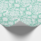 Cadeaupapier | Damask Floral Mint Groen Wit (Hoek)