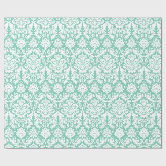 Cadeaupapier | Damask Floral Mint Groen Wit (Vlak)