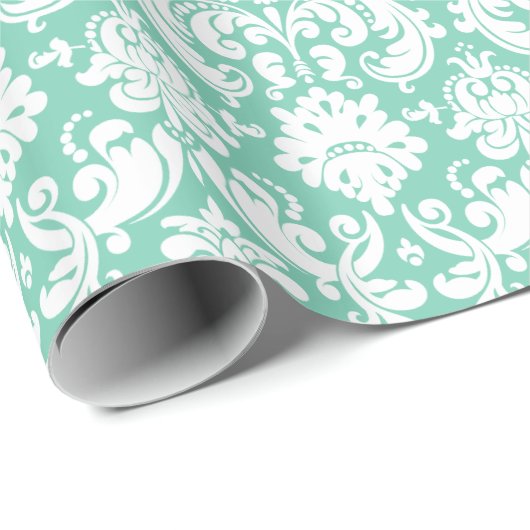 Cadeaupapier | Damask Floral Mint Groen Wit (Rol Hoek)