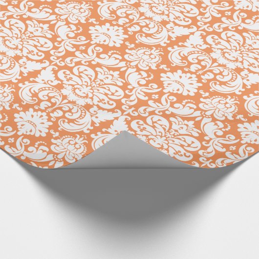 Cadeaupapier | Damask Floral Sinaasappel Wit (Hoek)