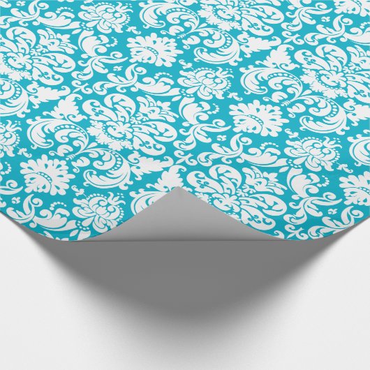 Cadeaupapier | Damask Floral Turquoise White (Hoek)