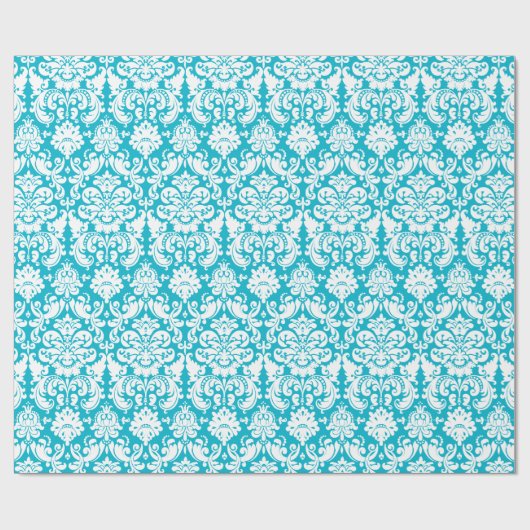 Cadeaupapier | Damask Floral Turquoise White (Vlak)
