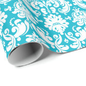 Cadeaupapier | Damask Floral Turquoise White (Rol Hoek)